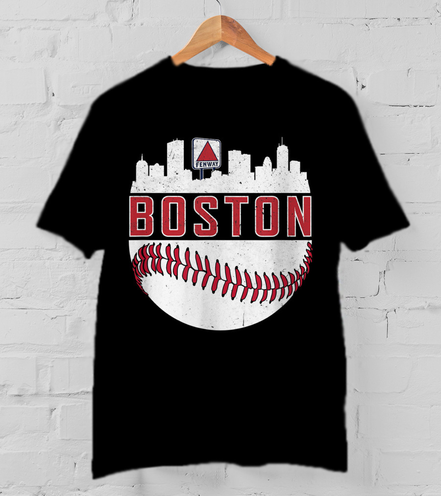 Boston Fenway Skyline Baseball Red Sox Novelty Massachusetts T-Shirt