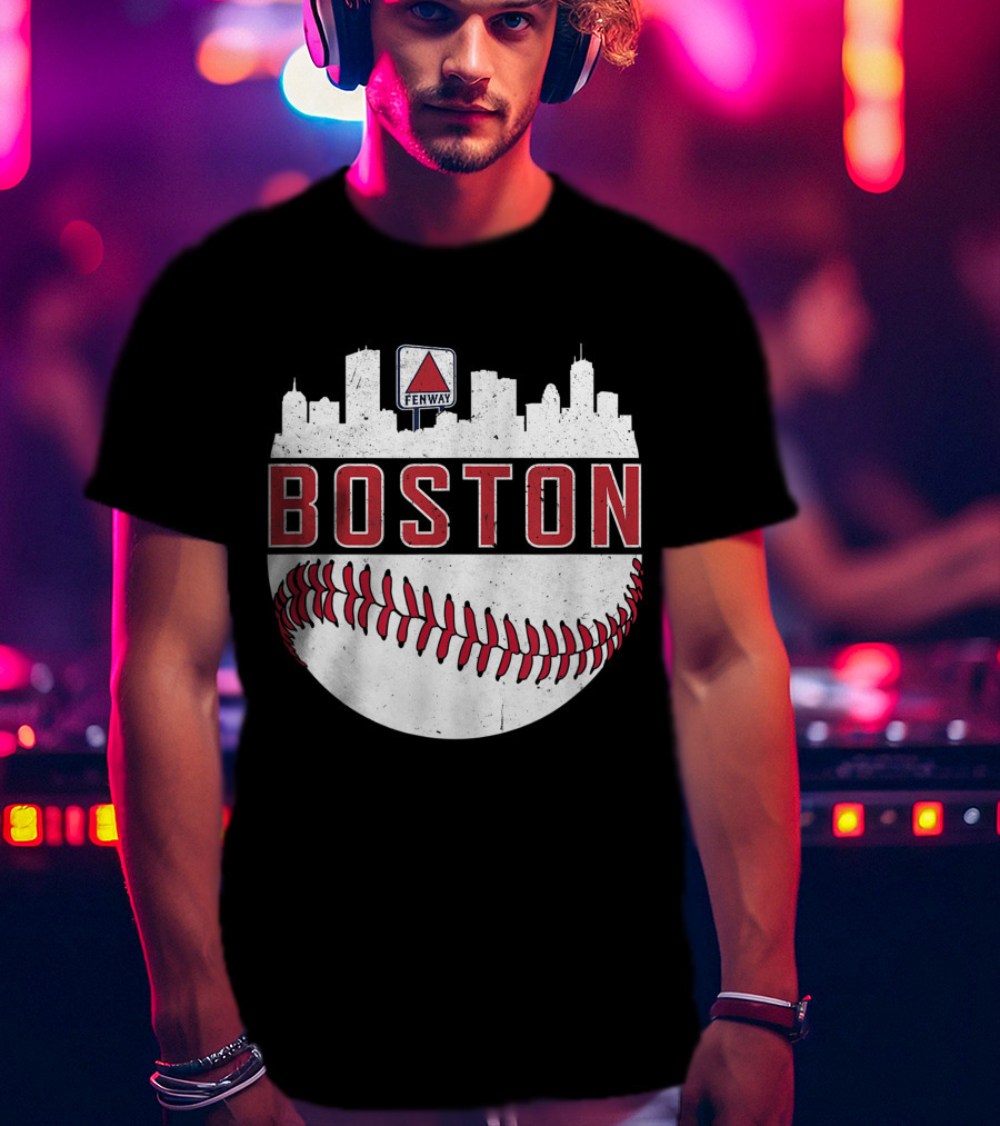 Boston Fenway Skyline Baseball Red Sox Novelty Massachusetts T-Shirt