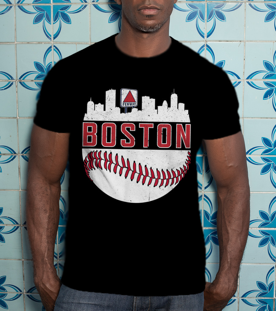 Boston Fenway Skyline Baseball Red Sox Novelty Massachusetts T-Shirt
