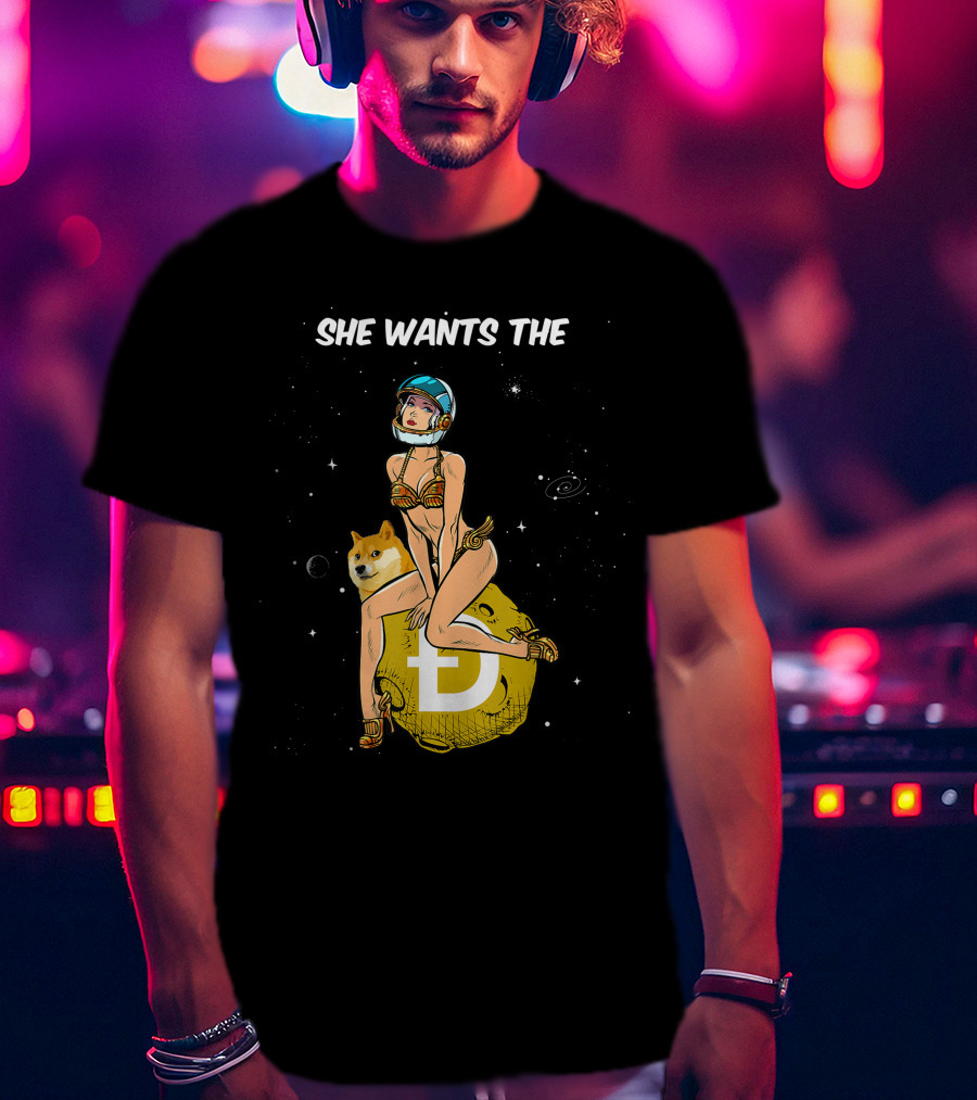 She Wants The Dogecoin Doge Crypto Moon Astronaut Space Girl T-Shirt