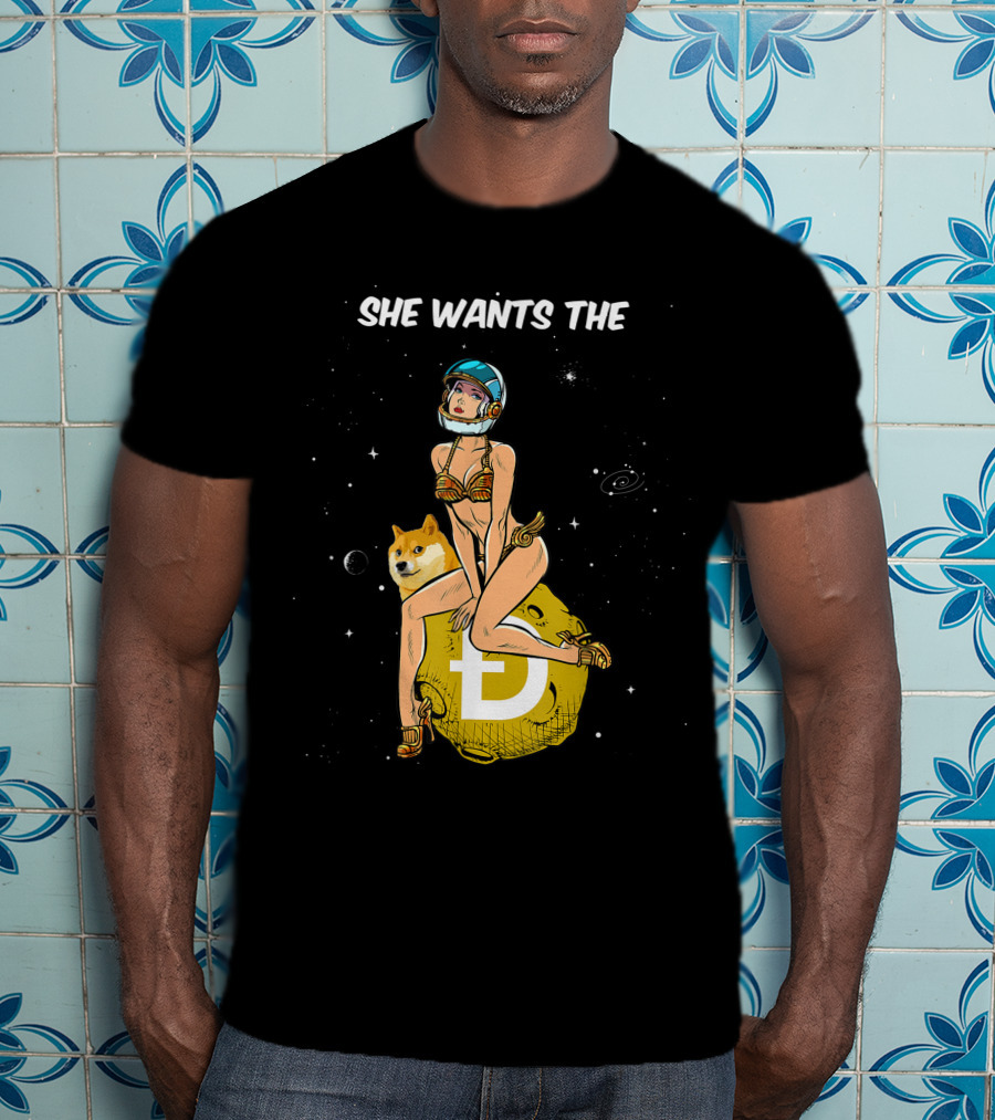 She Wants The Dogecoin Doge Crypto Moon Astronaut Space Girl T-Shirt