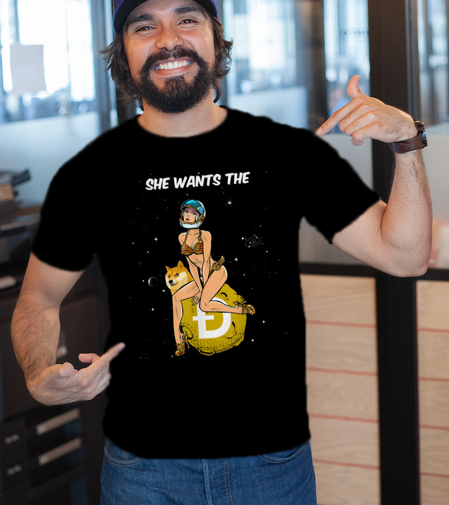 She Wants The Dogecoin Doge Crypto Moon Astronaut Space Girl T-Shirt