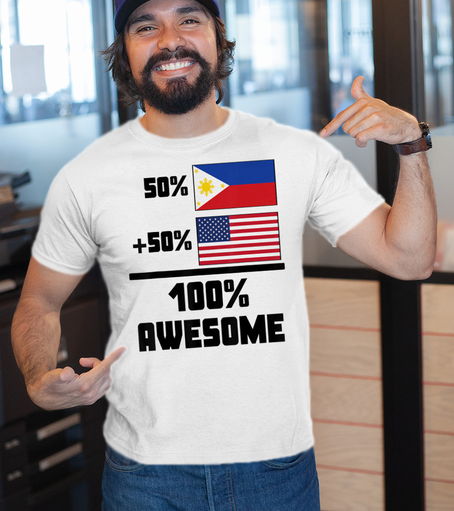 50 Filipino 50 American 100 Awesome Philippines Flag USA Flag T-Shirt