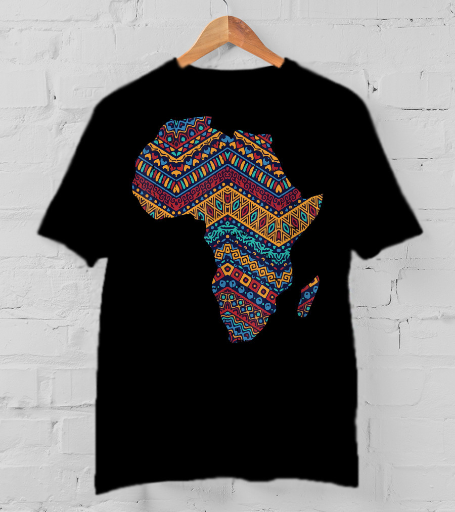 Africa Flag Kente Cloth Black Pride African American Map T-Shirt