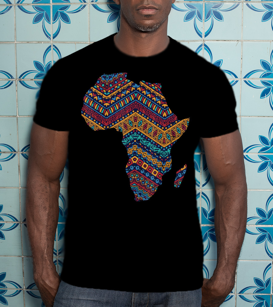 Africa Flag Kente Cloth Black Pride African American Map T-Shirt