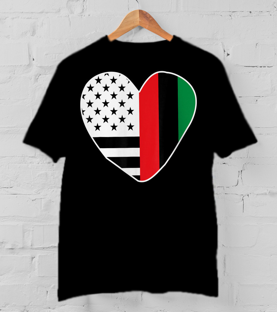 African American Black History Month Heart With USA And Pan-African Colors T-Shirt