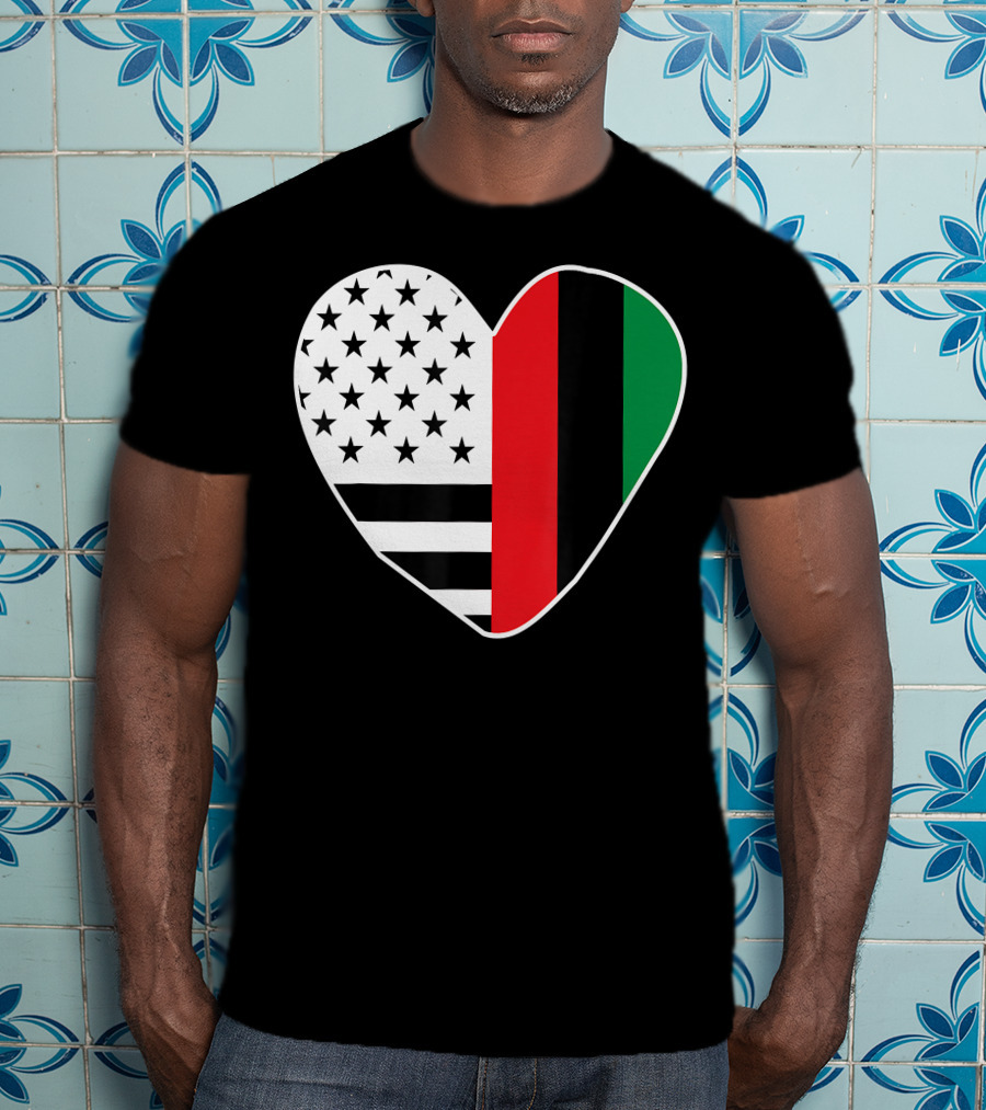 African American Black History Month Heart With USA And Pan-African Colors T-Shirt