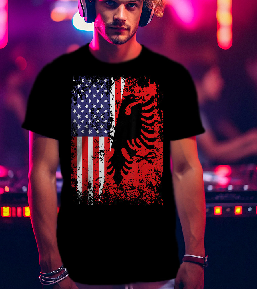 USA American Albania Flag Patriotic Albanian American Flag T-Shirt