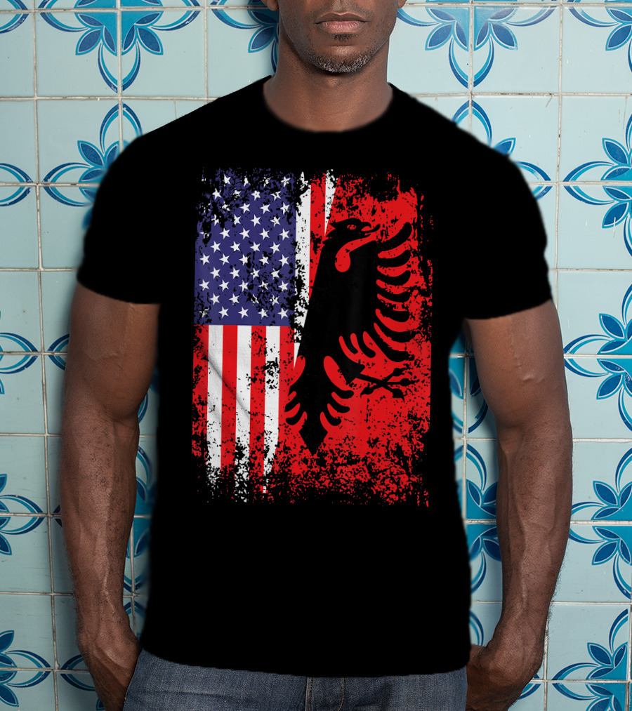 USA American Albania Flag Patriotic Albanian American Flag T-Shirt