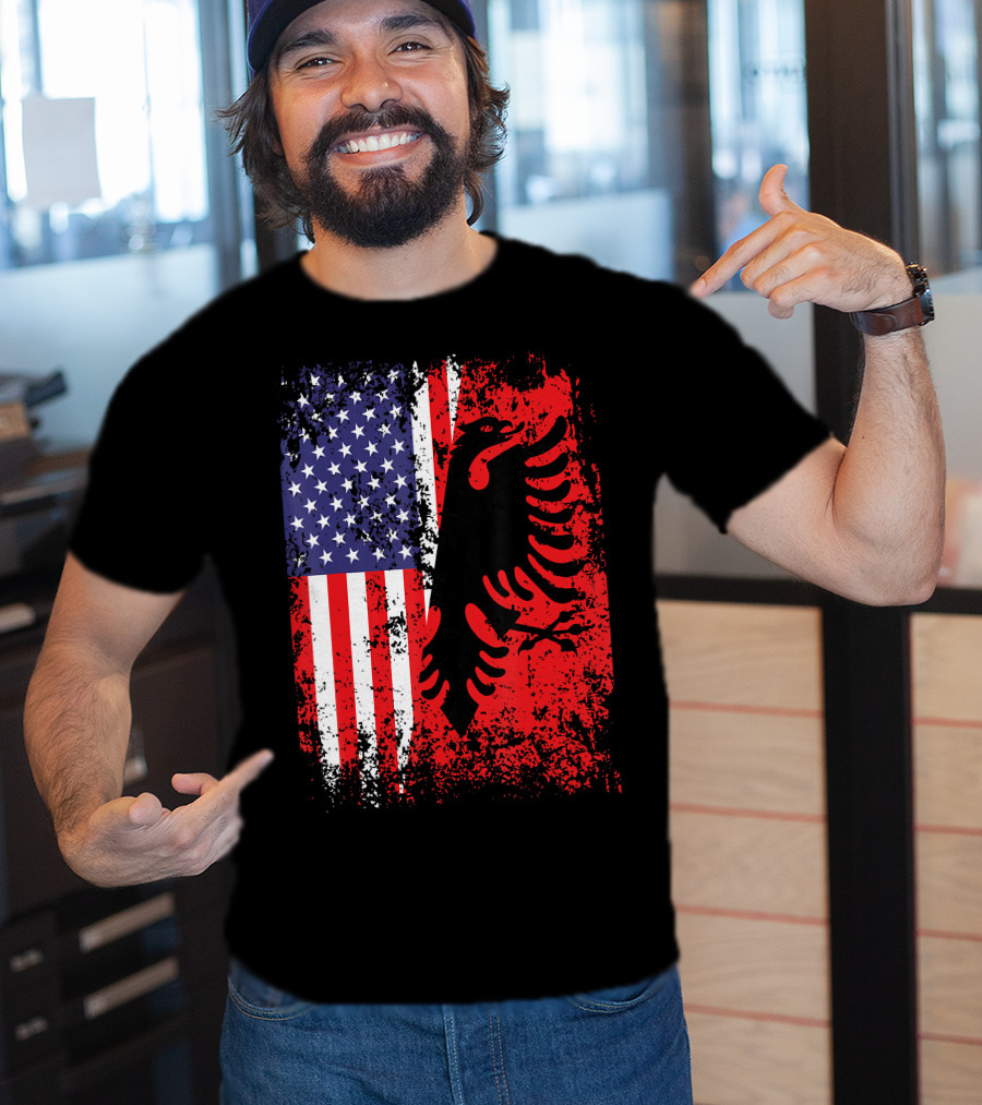 USA American Albania Flag Patriotic Albanian American Flag T-Shirt