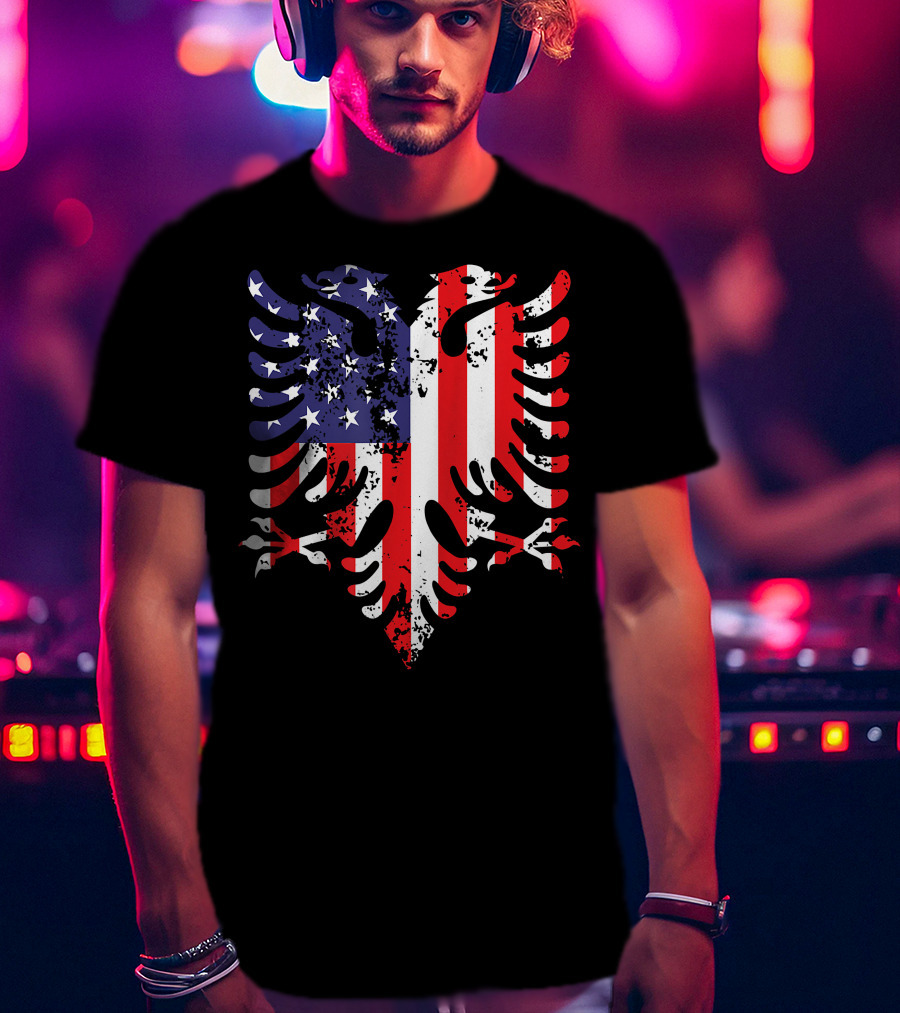 Albanian Eagle American Flag USA Albania Iconic T-Shirt
