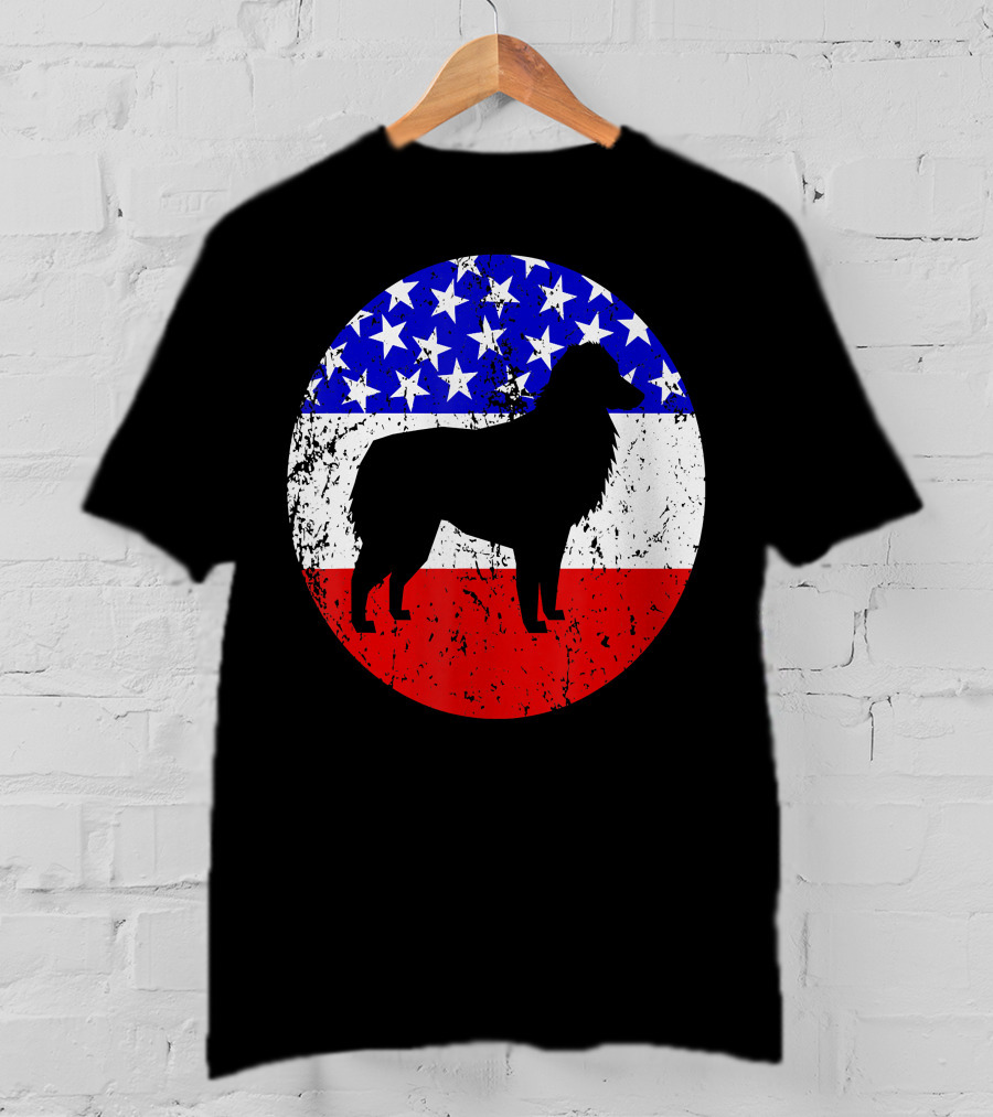 American Flag Australian Shepherd Silhouette Vintage Aussie Dog T-Shirt