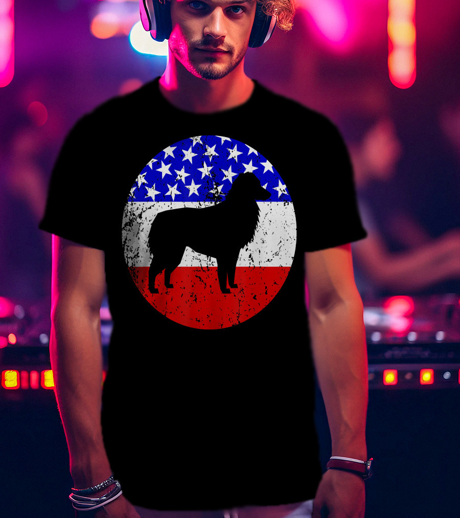 American Flag Australian Shepherd Silhouette Vintage Aussie Dog T-Shirt