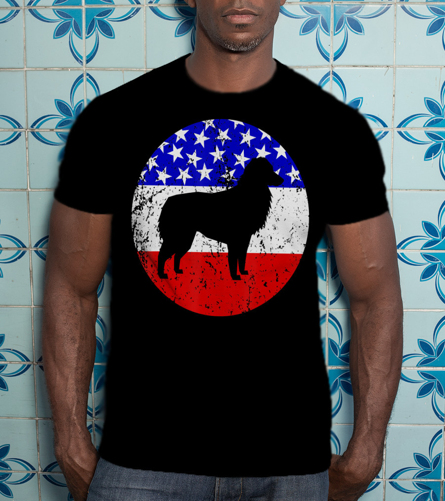 American Flag Australian Shepherd Silhouette Vintage Aussie Dog T-Shirt