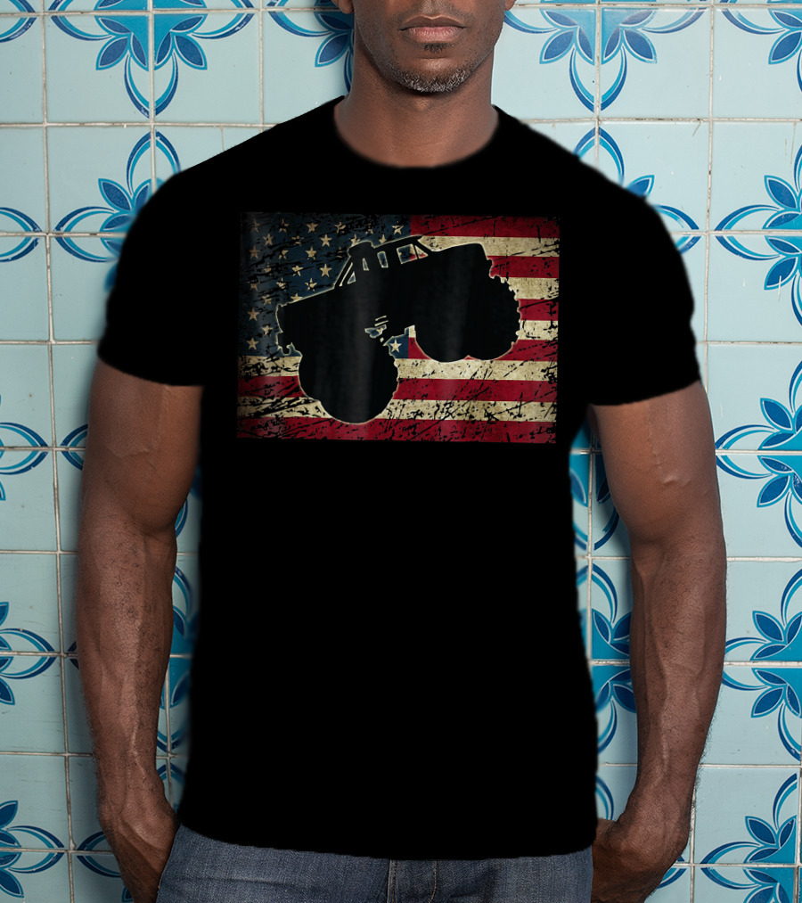 American Flag Monster Truck Silhouette Over T-Shirt