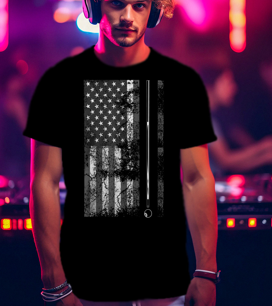 American Flag Billiard Stick Cute Table Game USA T-Shirt