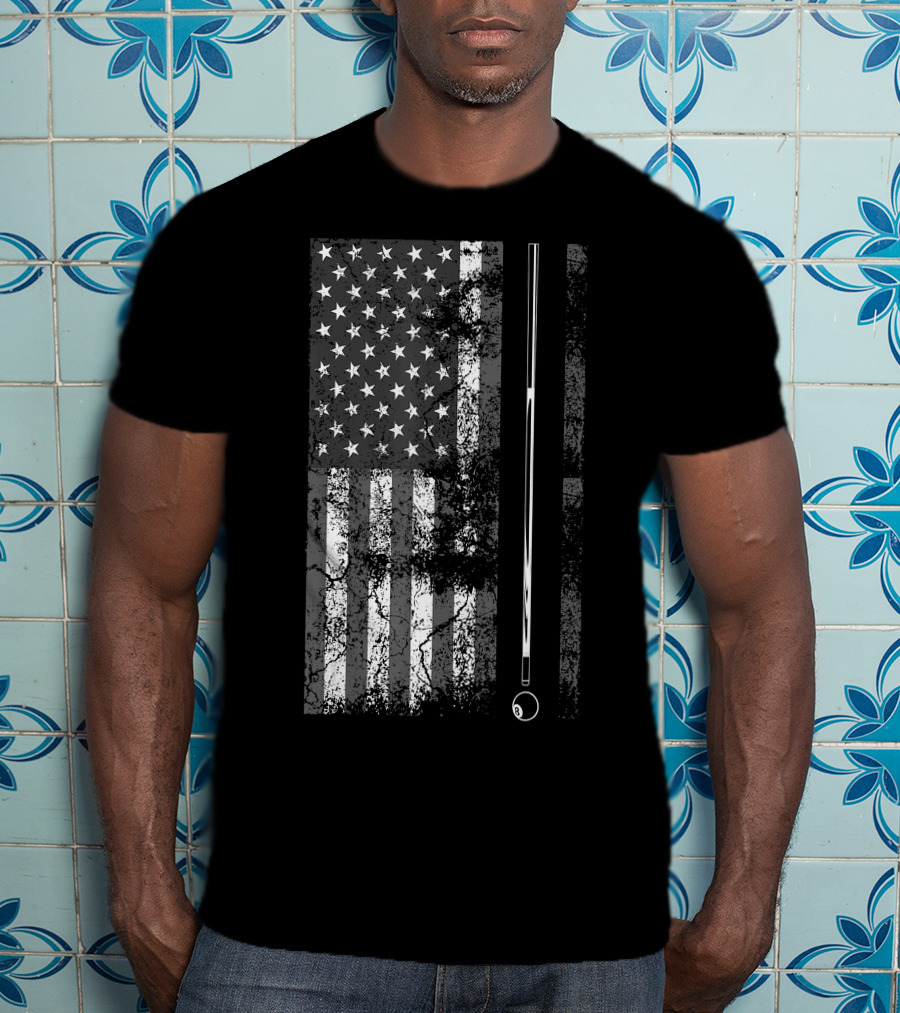 American Flag Billiard Stick Cute Table Game USA T-Shirt