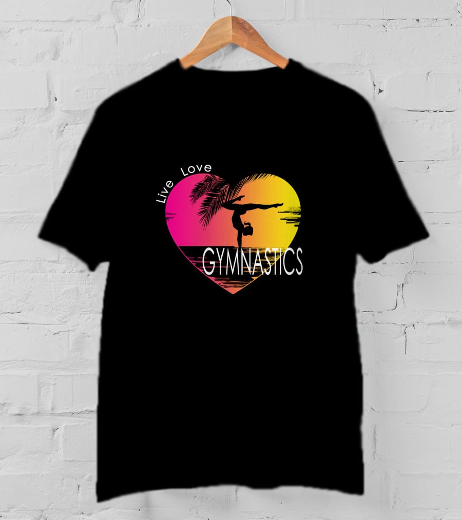Live Love Gymnastics Heart Sunset T-Shirt