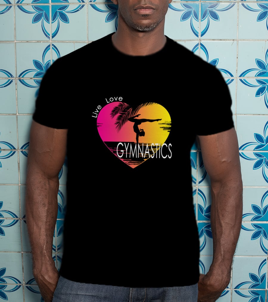 Live Love Gymnastics Heart Sunset T-Shirt