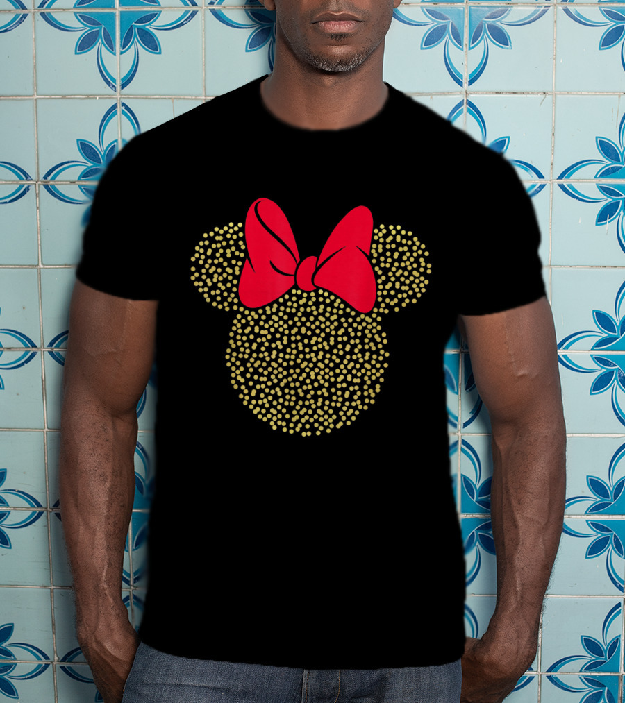Disney Minnie Mouse Gold Dotted Icon With Red Bow T-Shirt