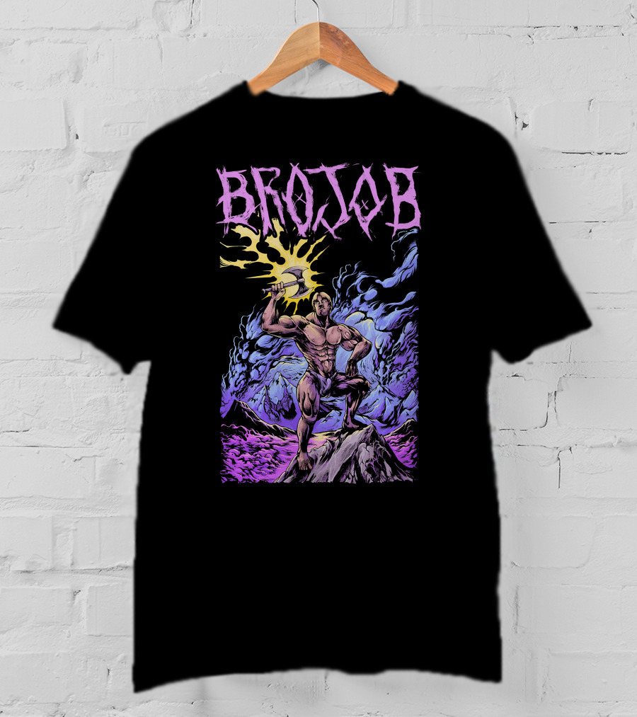 BROJOB Warrior With Axe In Vibrant Mountain Landscape T-Shirt