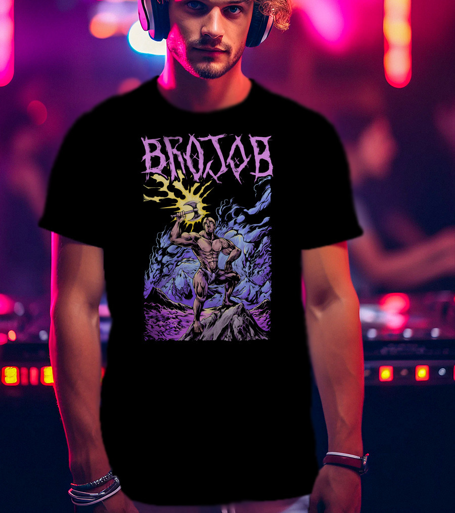 BROJOB Warrior With Axe In Vibrant Mountain Landscape T-Shirt