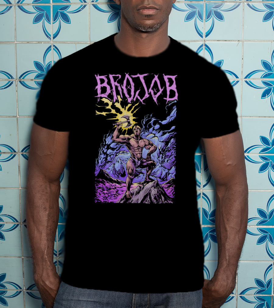 BROJOB Warrior With Axe In Vibrant Mountain Landscape T-Shirt