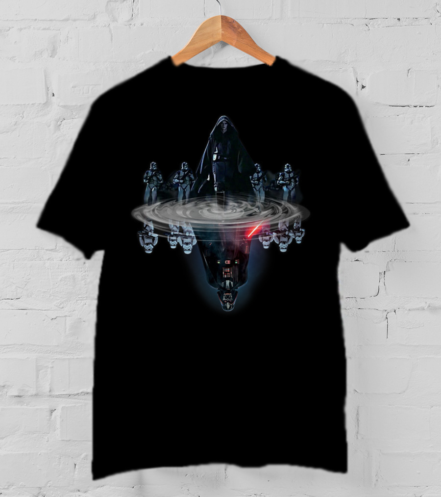 Anakin Skywalker Darth Vader Reflection With Stormtroopers And Red Lightsaber T-Shirt