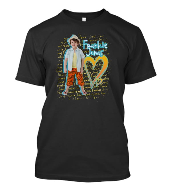 Frankie Jonas In Colorful Outfit With Heart And Repeated Name T-Shirt