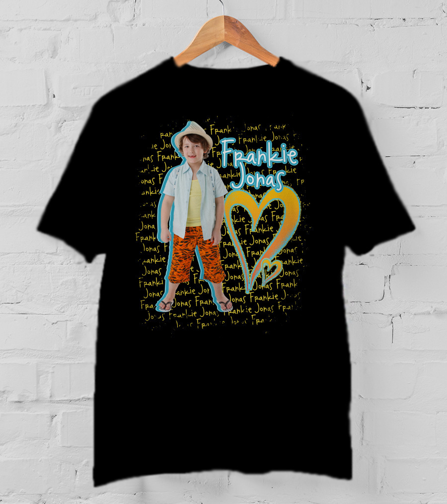 Frankie Jonas In Colorful Outfit With Heart And Repeated Name T-Shirt