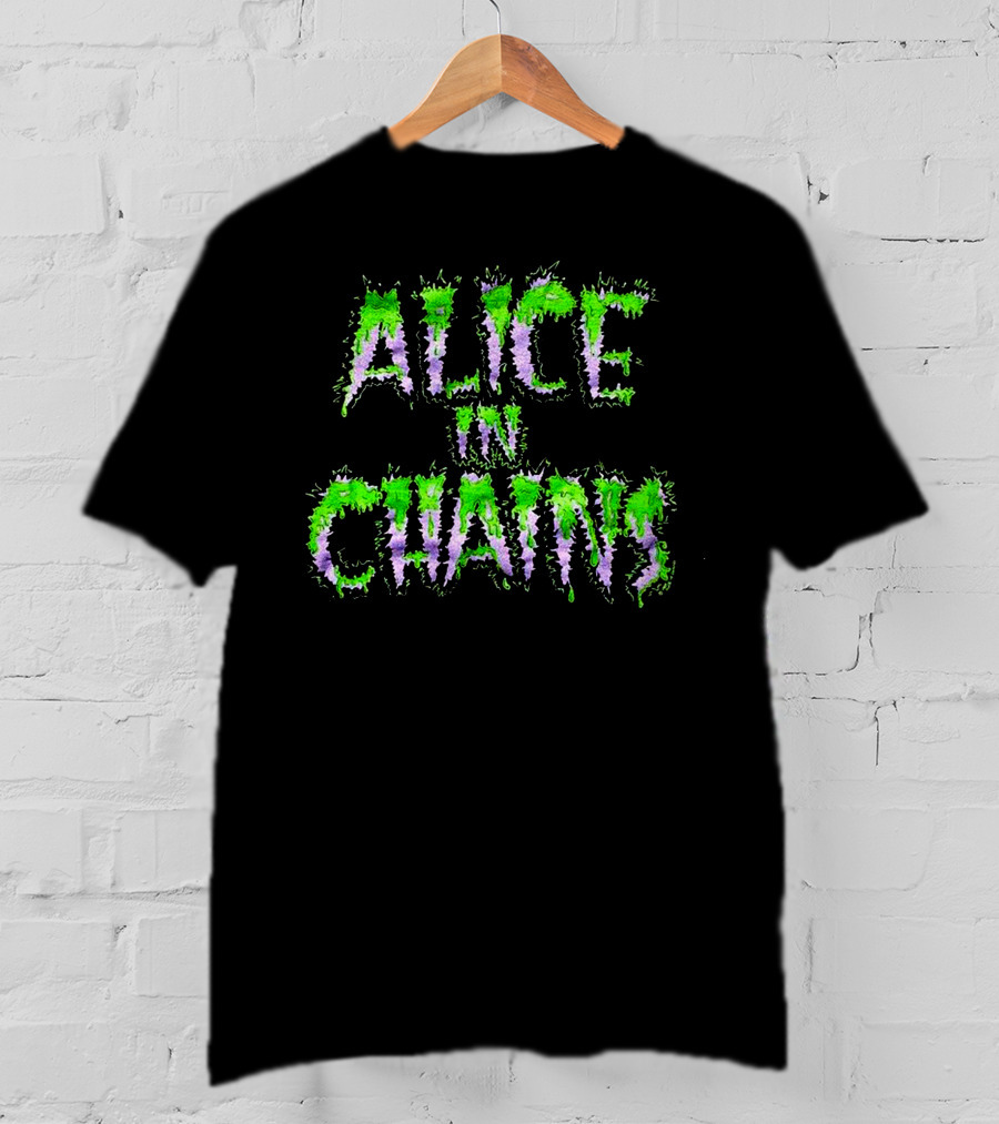 Alice In Chains Grunge Psychedelic Green And Purple Text T-Shirt