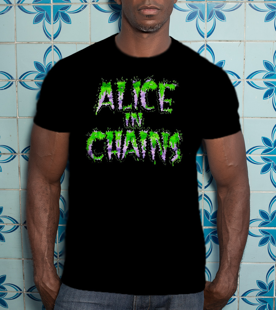 Alice In Chains Grunge Psychedelic Green And Purple Text T-Shirt