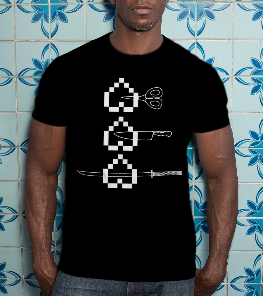Rubiuscorp Heart Pixel Scissors Knife Katana T-Shirt