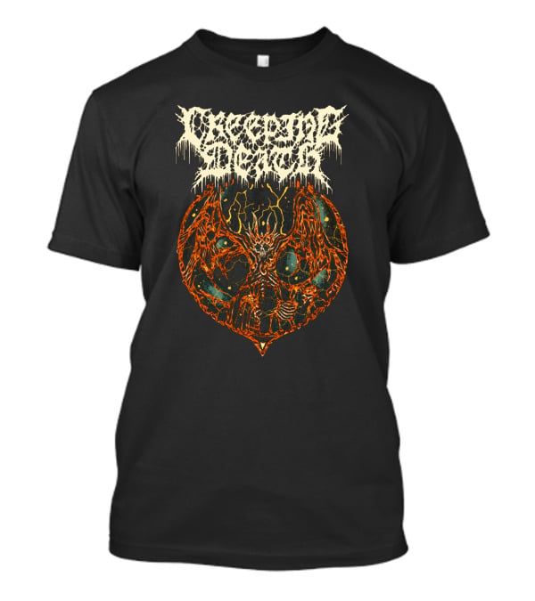 Creeping Death Skeleton Demon With Orange Lightning And Cosmic Background T-Shirt