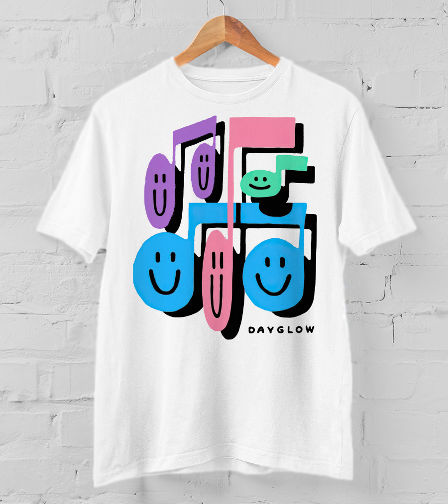 Dayglow Smiling Musical Notes Colorful T-Shirt