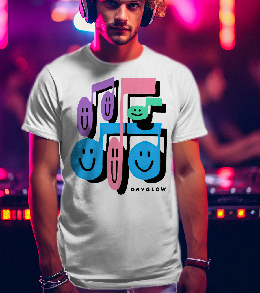 Dayglow Smiling Musical Notes Colorful T-Shirt