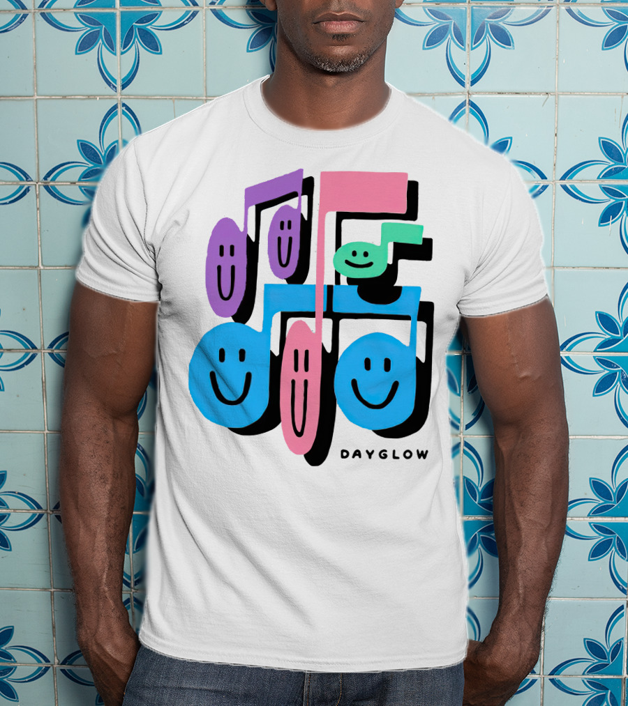 Dayglow Smiling Musical Notes Colorful T-Shirt