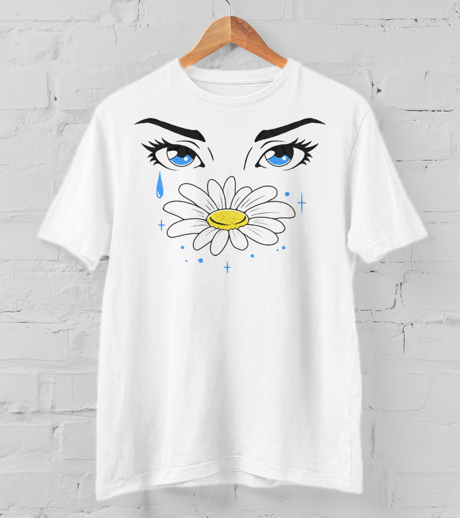 Ryancaraveo Blue Eyes Daisy Flower Teardrop T-Shirt