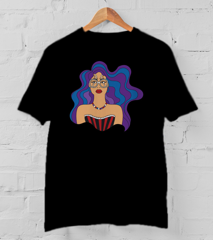 Milagros Merch Bold Glasses Vibrant Hair T-Shirt
