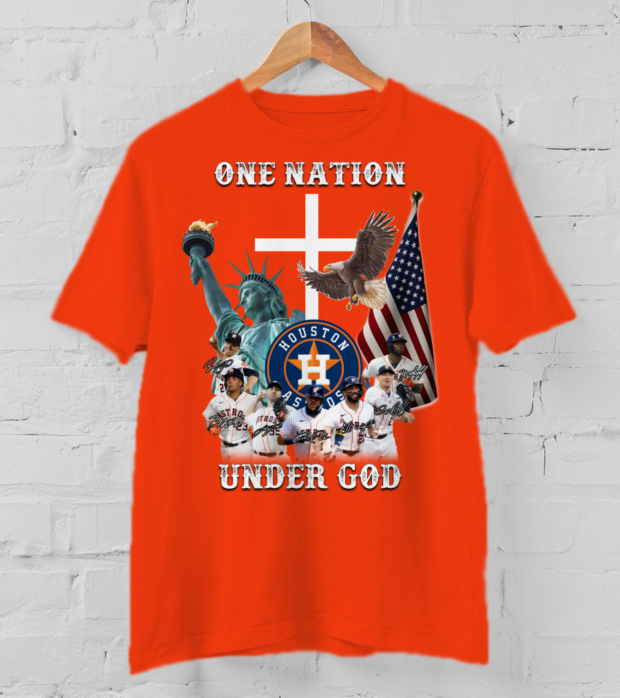 One Nation Under God Houston Astros Statue Of Liberty American Flag T-Shirt