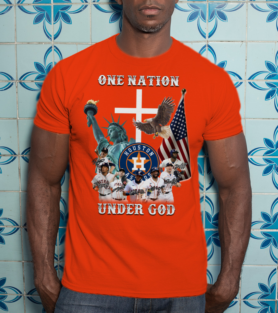 One Nation Under God Houston Astros Statue Of Liberty American Flag T-Shirt