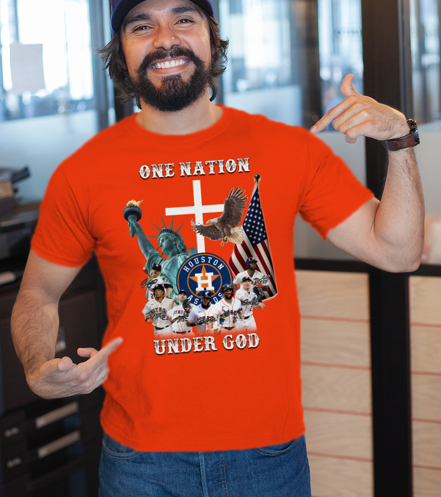 One Nation Under God Houston Astros Statue Of Liberty American Flag T-Shirt