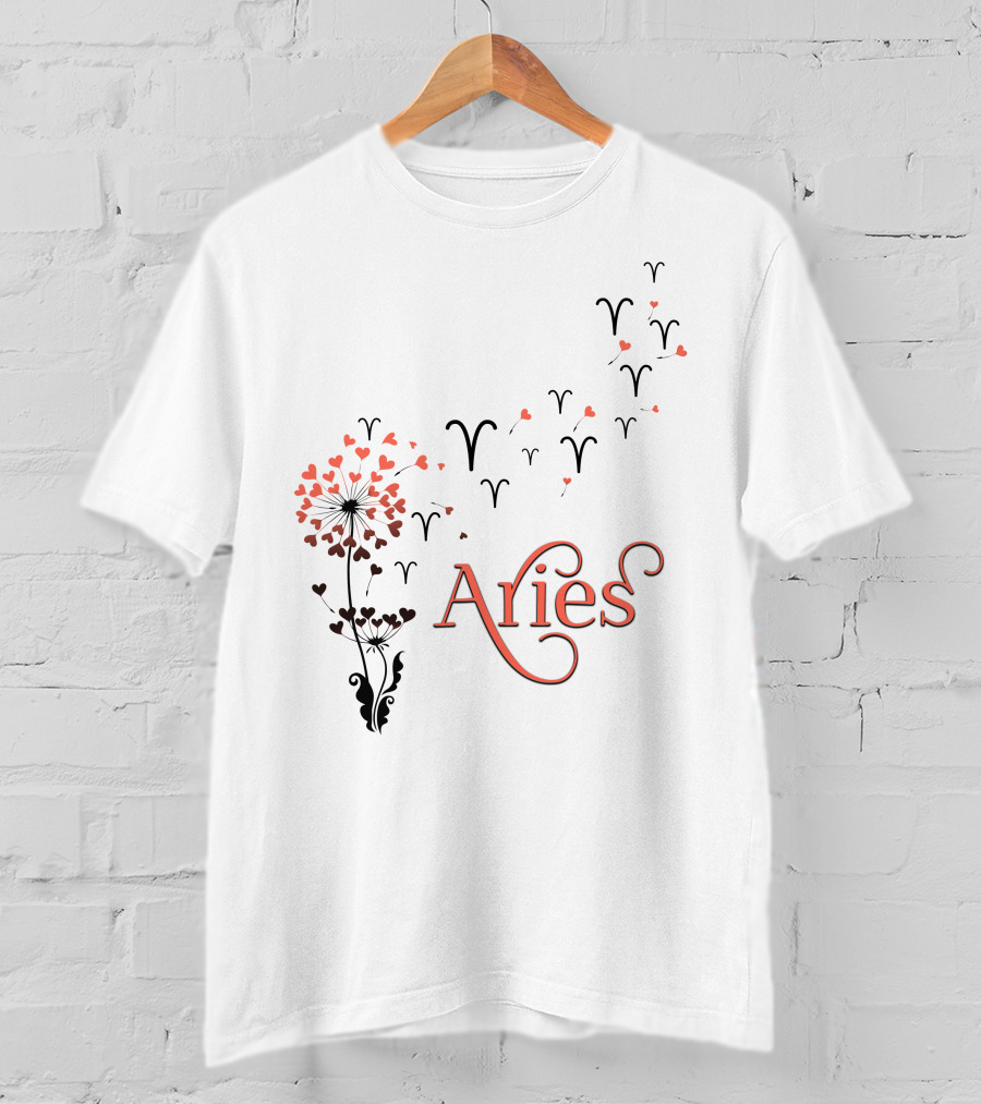 Aries Floral Symbol With Zodiac Motif T-Shirt