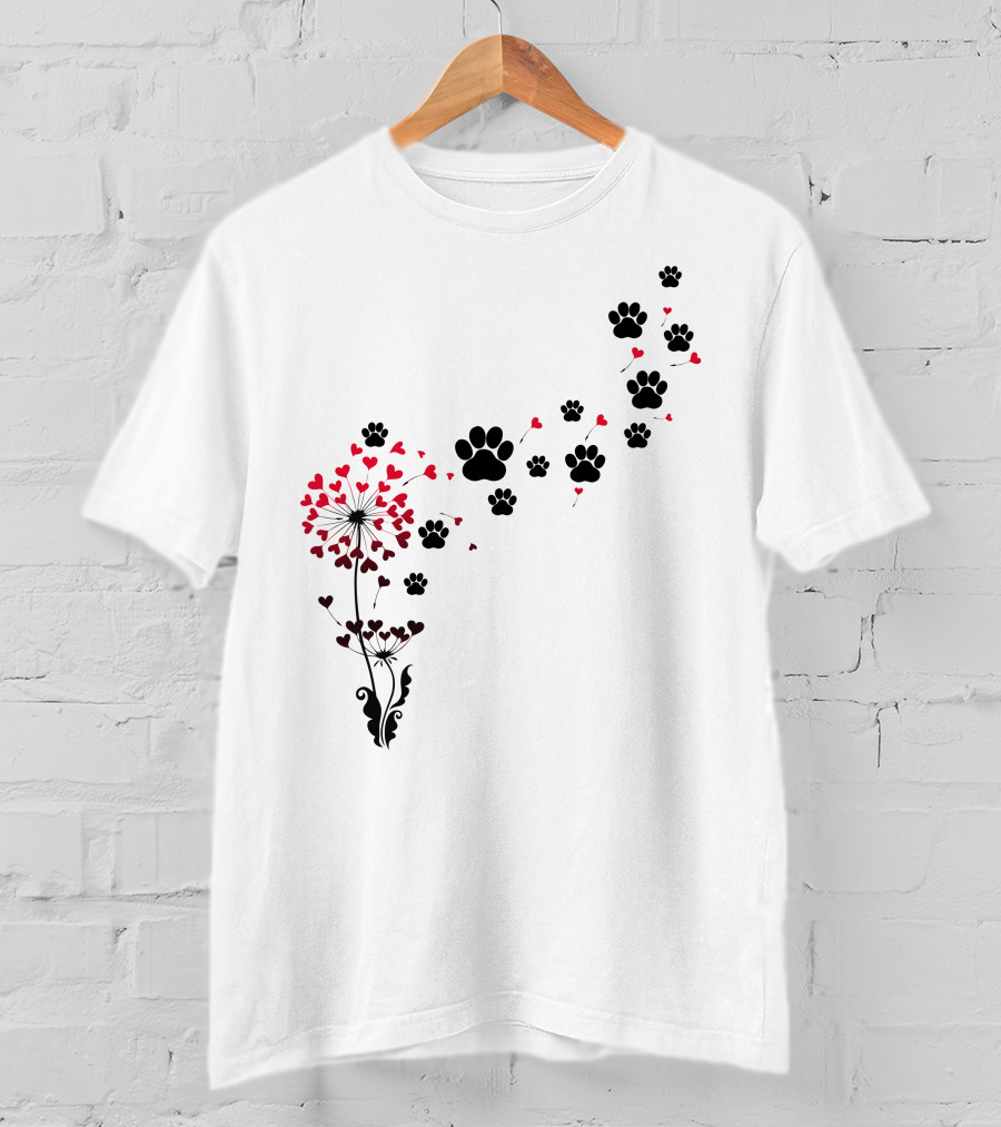 Pawprints And Heart Blossoms Dandelion T-Shirt