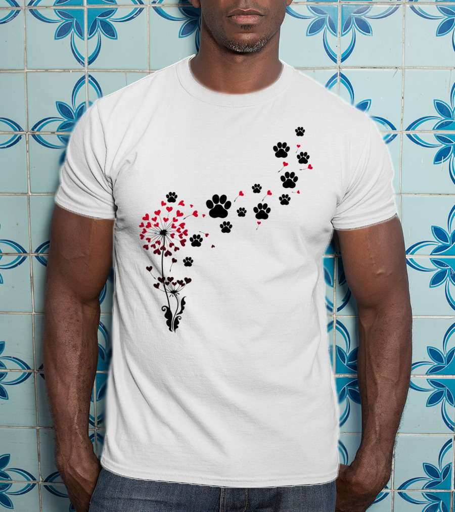 Pawprints And Heart Blossoms Dandelion T-Shirt