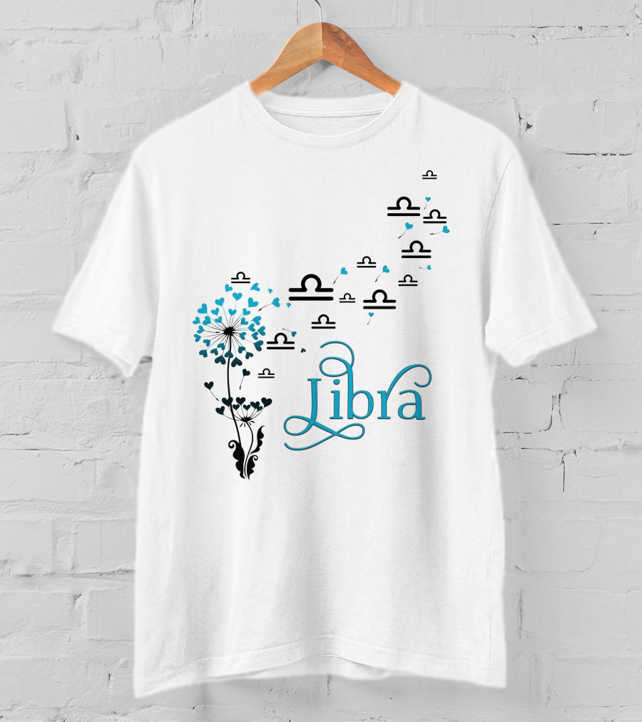 Libra Bloom Zodiac Symbol Hearts T-Shirt