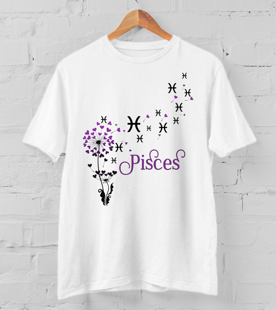 Pisces Symbol With Heart Dandelion T-Shirt