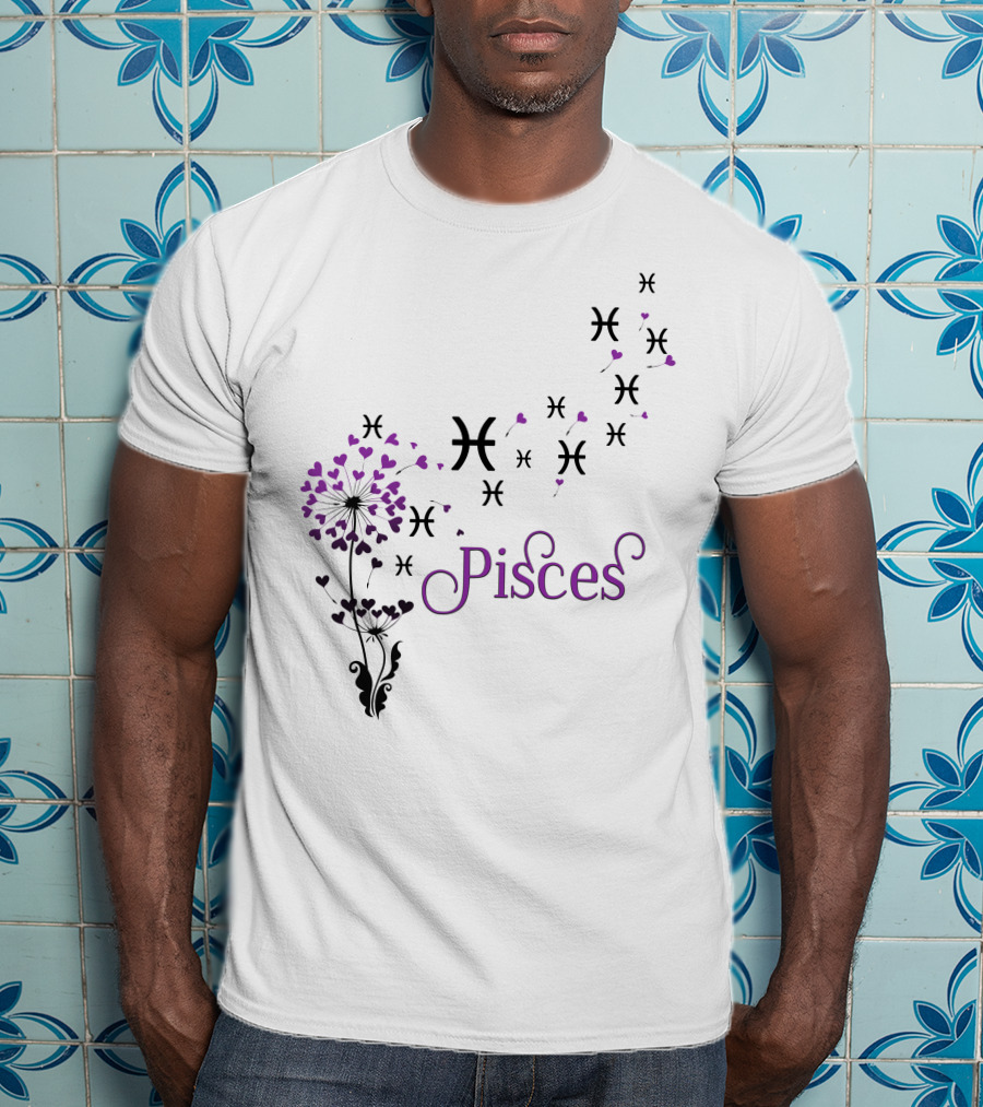 Pisces Symbol With Heart Dandelion T-Shirt