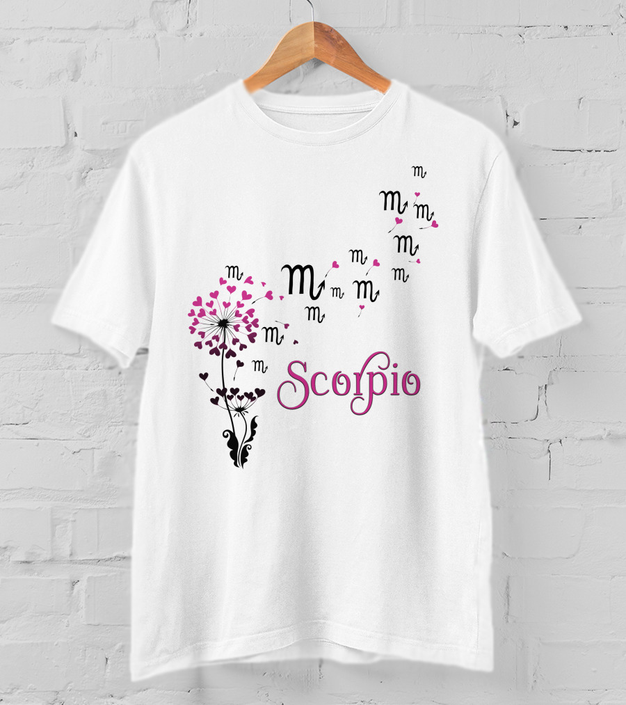 Scorpio Zodiac Flower With Heart Blossoms And Symbol T-Shirt