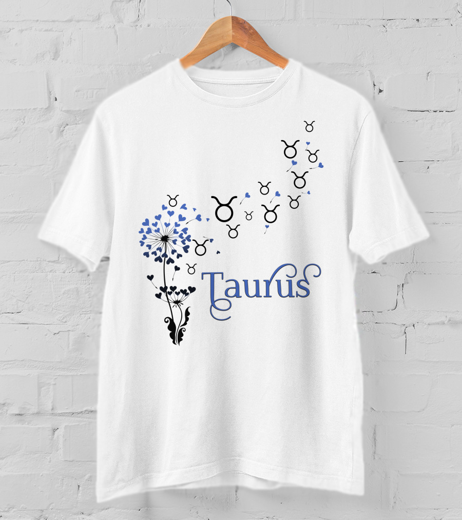Taurus Zodiac Hearts Flower With Taurus Symbols T-Shirt